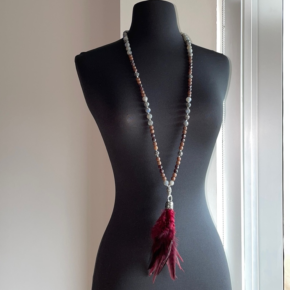Stunning Stone And Feather Necklace